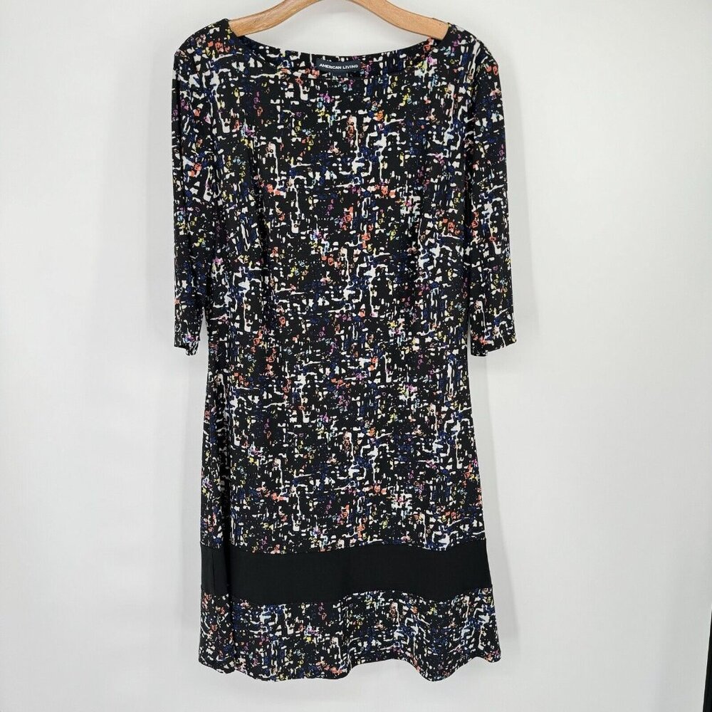 American Living Dress Womens Black Pattern 3/4 Sleeve Pullover Knit Size 16 - Picture 9 of 10